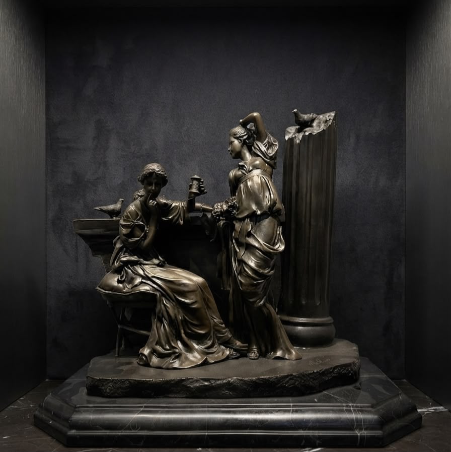 Bronze Sculpture of two relaxing Sisters